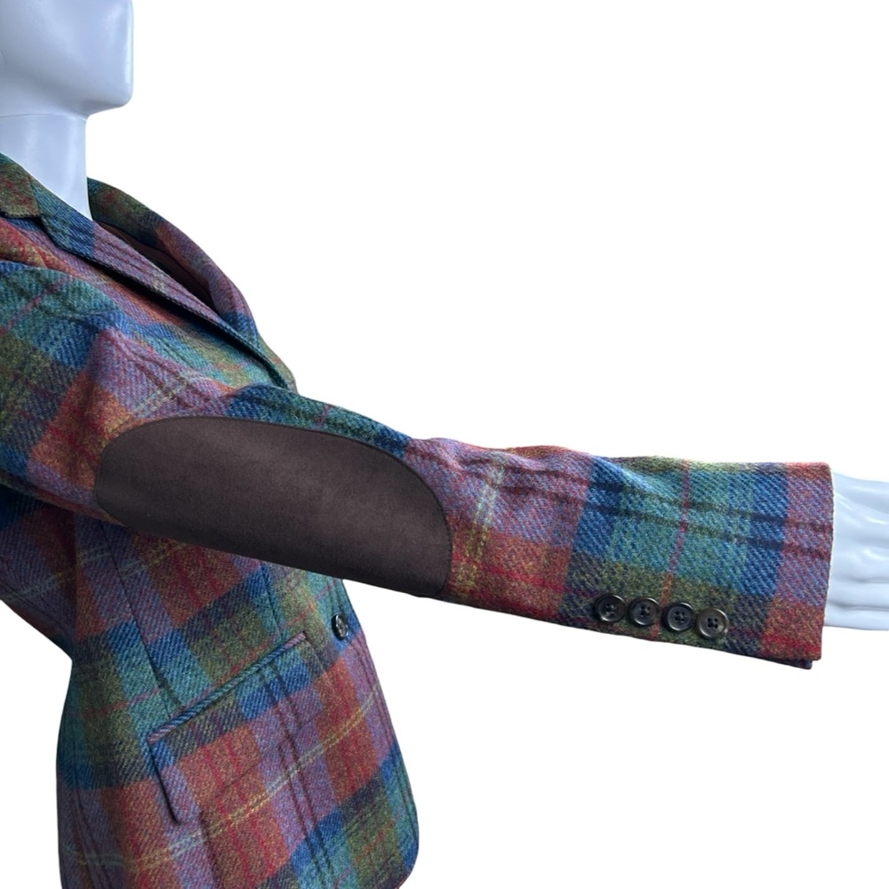 Brooks Brothers Moon Tweed Plaid Wool  Blazer Size 4 Elbow Patch Equestrian NWT - Picture 9 of 16